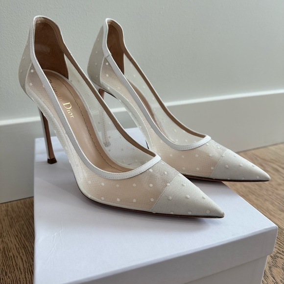 Dior White Mesh Polka Dot D-Moi Pointed Toe Pumps - Picture 2 of 5